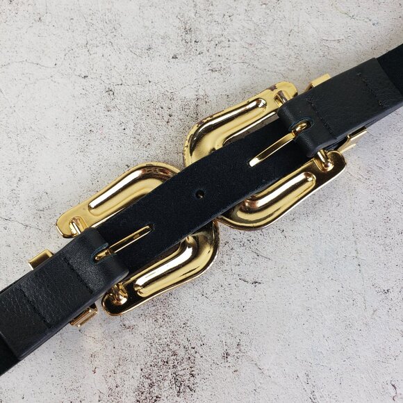 B-Low The Belt Bri Bri Genuine Leather Double-Buckle Western Belt Black /Gold XS - Picture 4 of 9